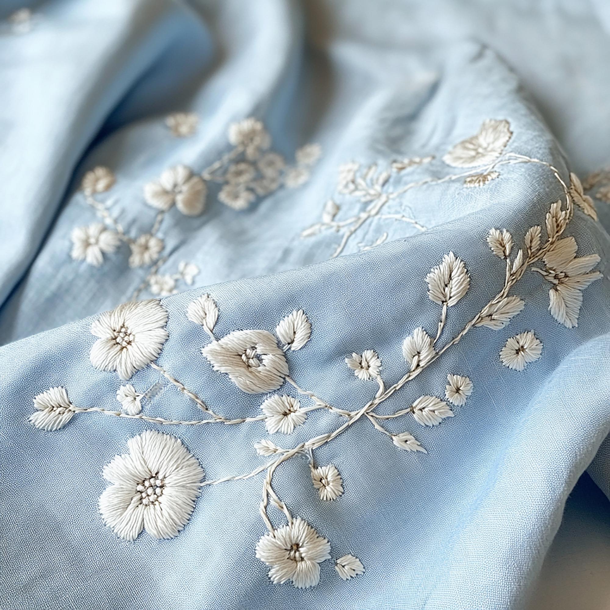 Embroidered linen napkin with floral motif