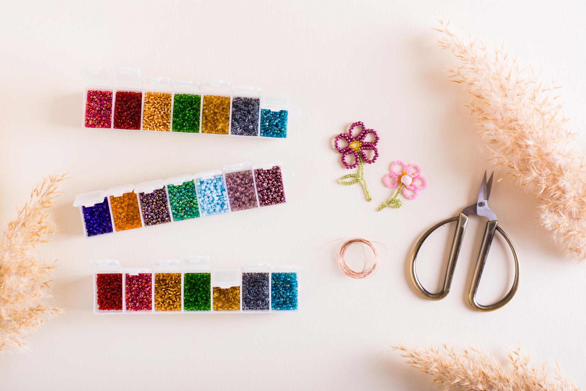 Flatlay of embroidered samples and color cards